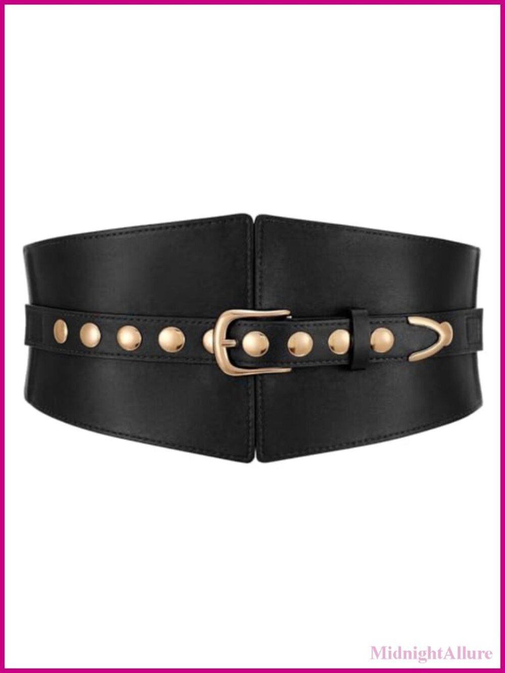 Wide Elastic Waist Belt Faux Leather Gold Rivet Buckle for Dress